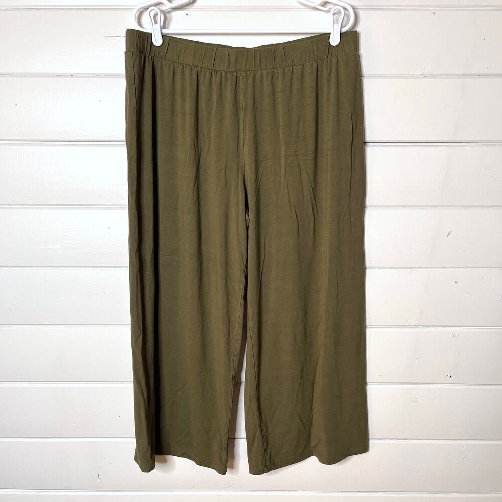 LOGO Lori Goldstein Wide Leg Cropped Pants Womens XL Olive Green Stretch‎ Lounge